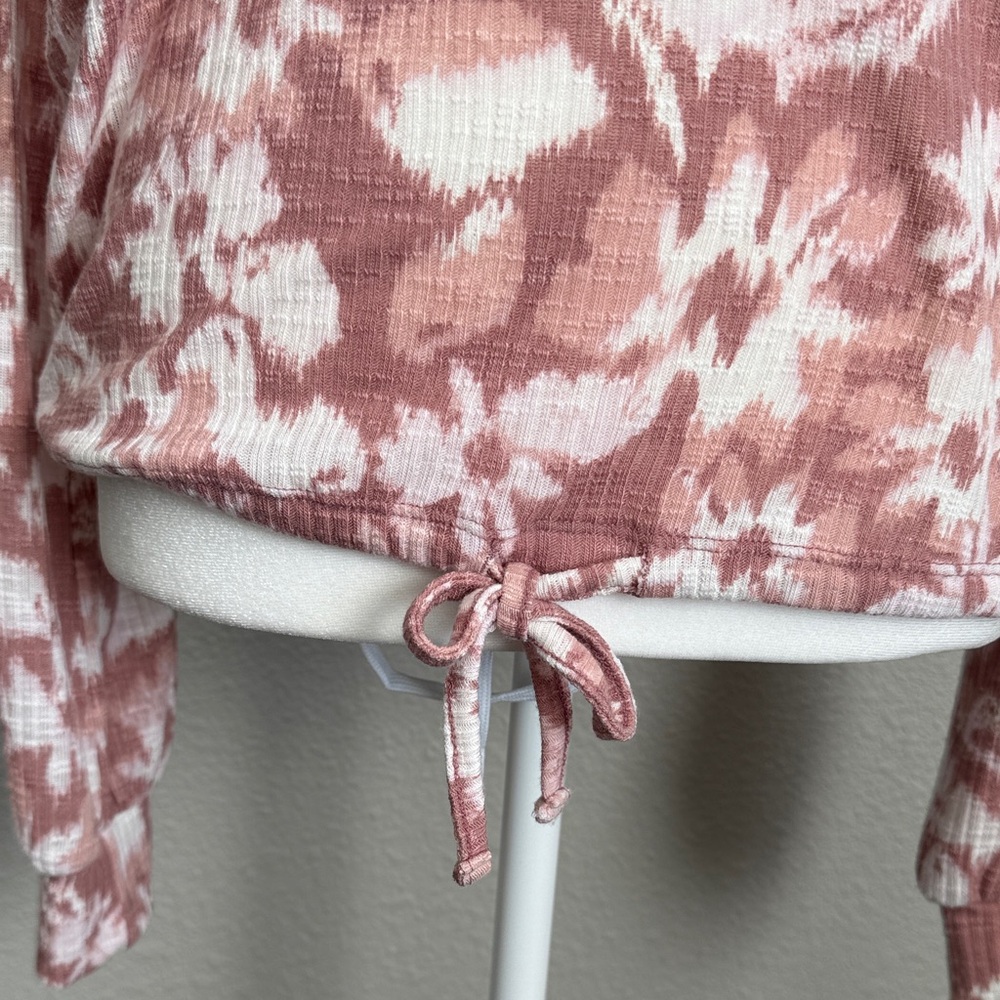 Sonoma Floral V-Neck Long Sleeve Tie Front Top - Pink and White - Picture 2 of 8